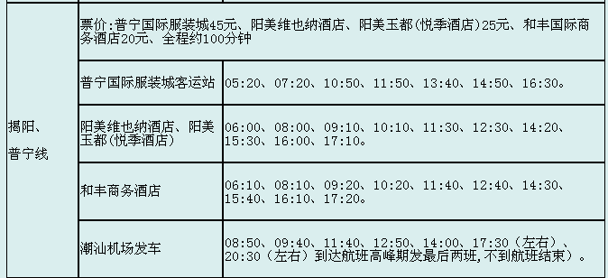 普宁机场大巴,普宁到揭阳机场客车时刻表