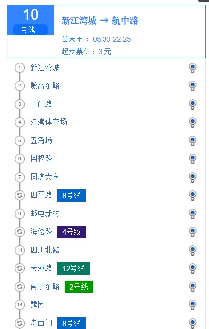 上海地铁10号线首末车时间