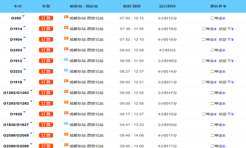 成都到西安高铁