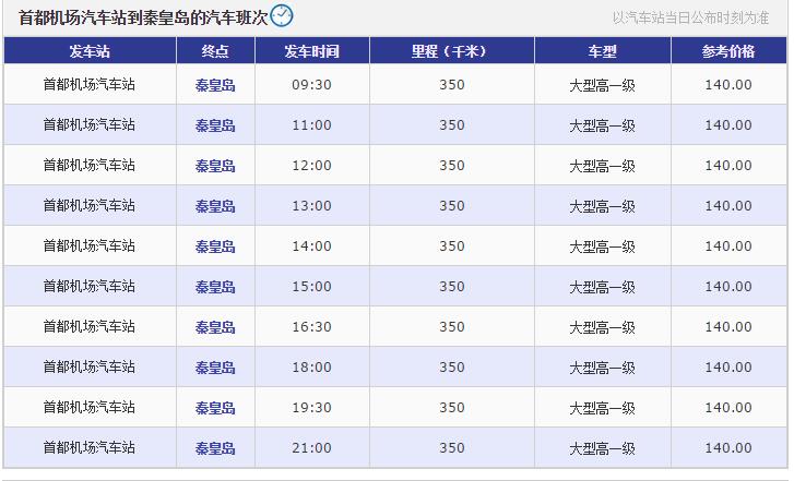 北京机场大巴到秦皇岛,首都机场到秦皇岛大巴时刻表