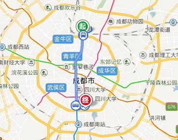 成都火车北站到--成都市武侯区科华北路64号_1路线图