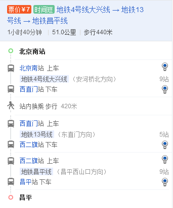 北京南到昌平做地铁需多长时间