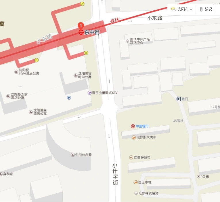 你好！我从沈阳站做地铁是做1号线到东中街出口是D口出去是小什字街吗