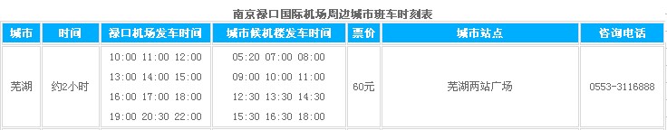 芜湖到南京机场大巴,芜湖到南京禄口机场大巴