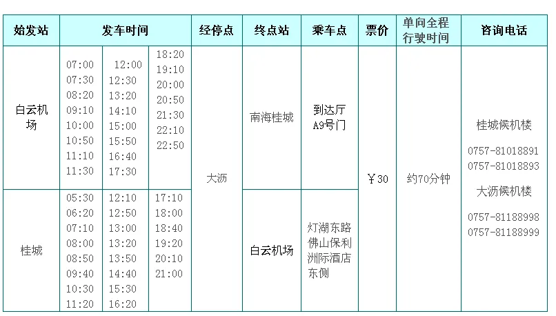 大沥机场大巴,大沥候机楼一天有几趟车去白云机场求发车时刻表