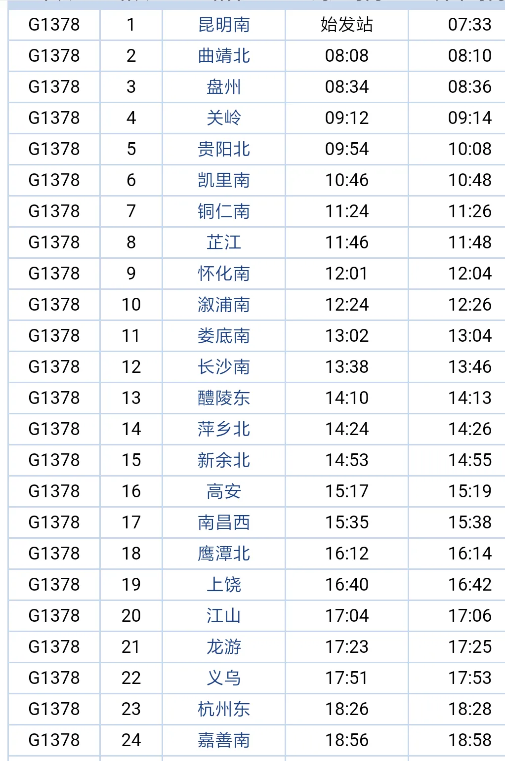 g1378高铁途经站点